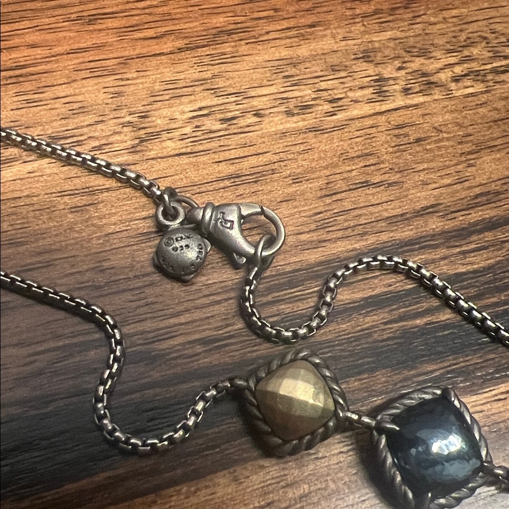 David Yurman Chatelaine Diamond, onyx and gold station necklace - Picture 6 of 7